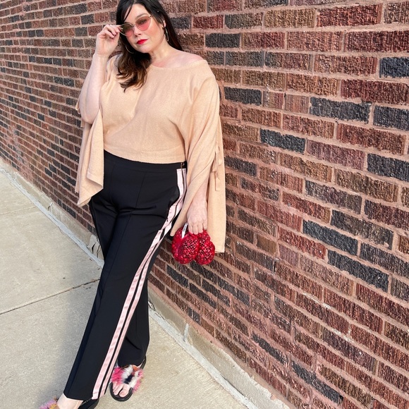 Black Track Pants with Pink Ribbon Stripes - Picture 6 of 10